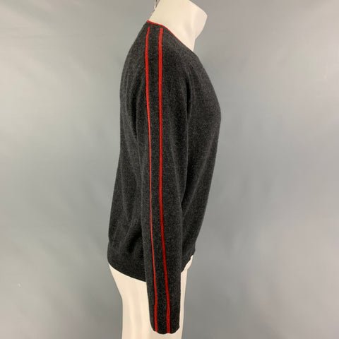 NEIMAN MARCUS Size M Grey Orange Contrast Trim Cashmere Crew-Neck Pullover