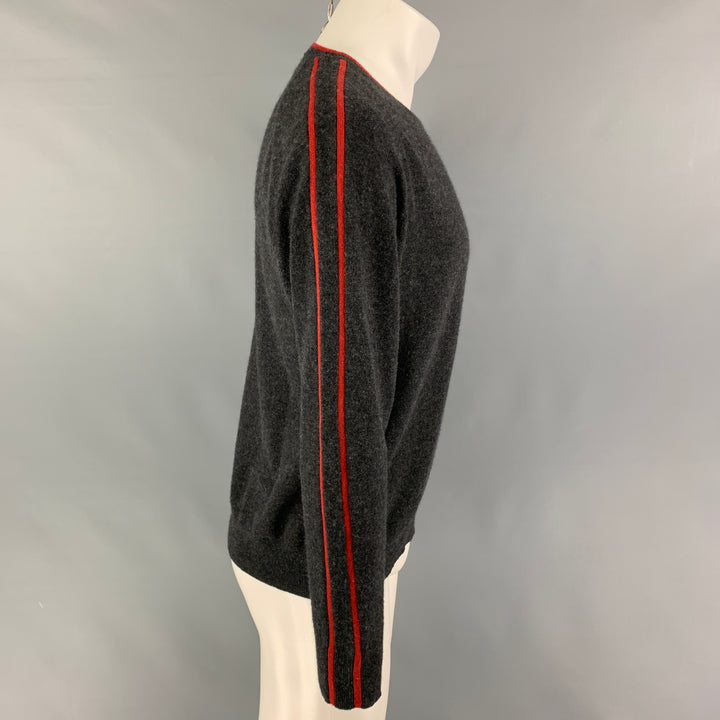 NEIMAN MARCUS Size M Grey Orange Contrast Trim Cashmere Crew-Neck Pullover