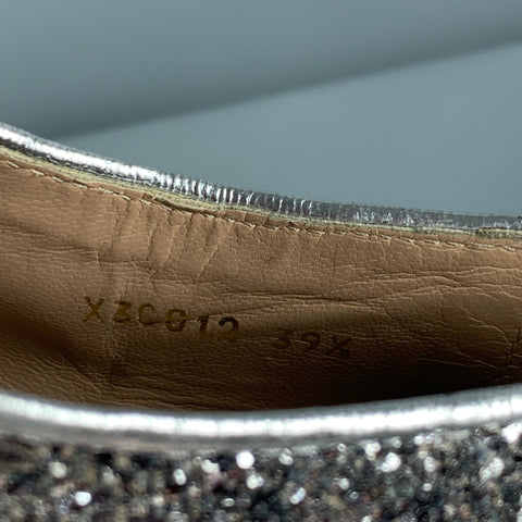 EMPORIO ARMANI Talla 9.5 Zapatos con cordones y purpurina de cuero plateado