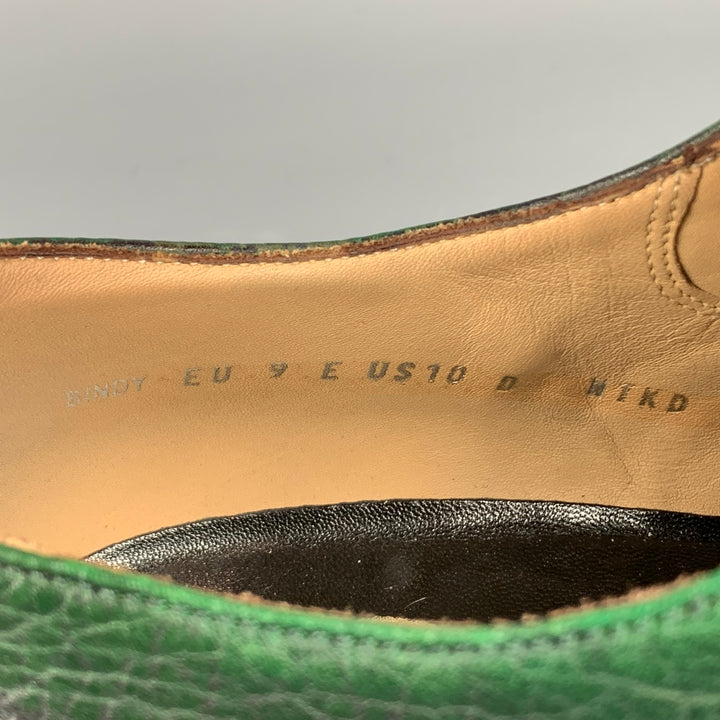 BALLY Bindy Size 10 Green Perforated Leather Wingtip Lace Up Shoes