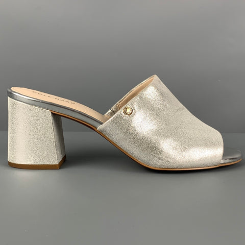 COLE HAAN Talla 8 Sandalias peep toe de cuero plateado
