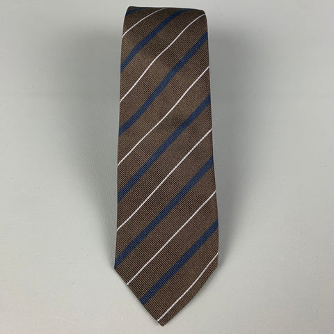 BRUNELLO CUCINELLI Brown Navy Diagonal Stripe Silk Tie