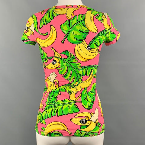 LOVE MOSCHINO Size 4 Pink & Green Banana Leaf Cotton T-Shirt