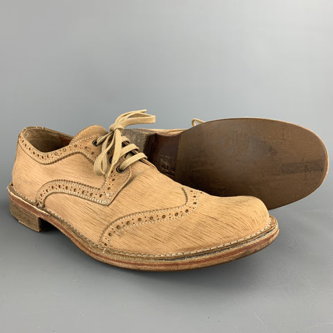 JOHN VARVATOS Size 10.5 Tan Perforated Leather Wingtip Lace Up Shoes