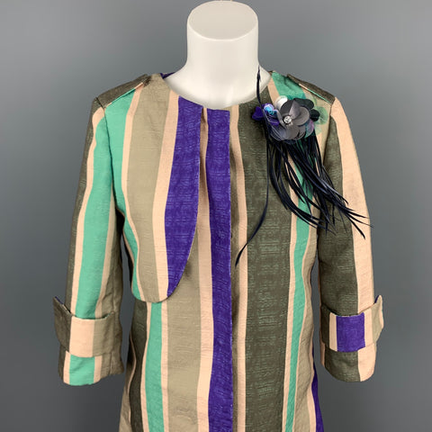 SHIRTAPORTER Size 8 Multi-Color Stripe Polyester Coat