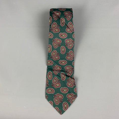 RALPH LAUREN Green Burgundy Paisley Silk Tie