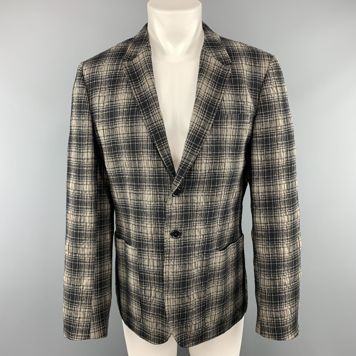 PS by PAUL SMITH Chest Size 40 Plaid Black & Grey Wool / Cotton Sport Coat