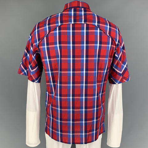 SOCIETE ANONYME Taille XL Chemise à manches courtes en coton à carreaux rouge et bleu