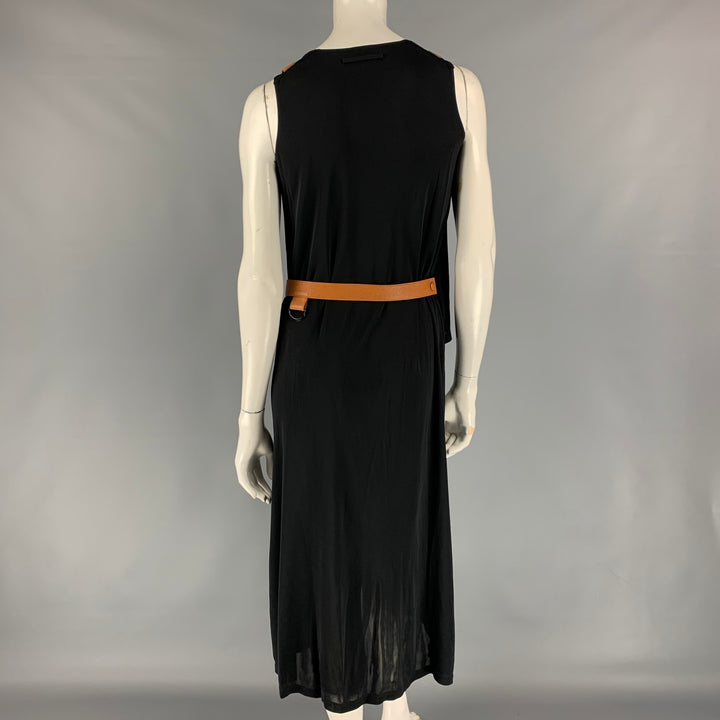 JEAN PAUL GAULTIER Size 6 Black & Tan Rayon Blend Mixed Fabrics Leather Wrap Dress