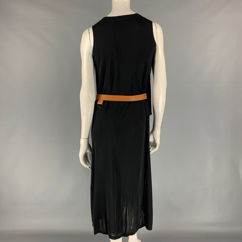 JEAN PAUL GAULTIER Taille 6 Robe portefeuille en cuir mélangé de tissus mélangés de rayonne noire et beige