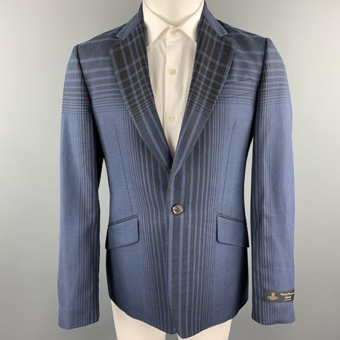 VIVIENNE WESTWOOD MAN James Size 40 Navy Plaid Wool Blend Notch Lapel Sport Coat