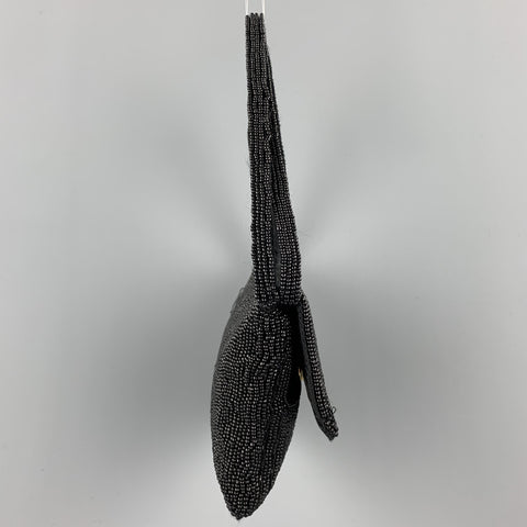Vintage LA REGALE Black Beaded Satin Wristlet Handbag