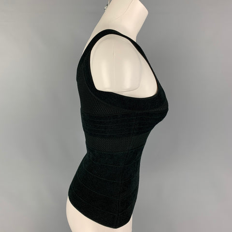 GIORGIO ARMANI Size 4 Black Viscose Blend Textured One Shoulder Casual Top