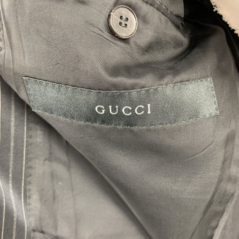 GUCCI 40 Long Black Stripe Wool / Silk Notch Lapel Suit