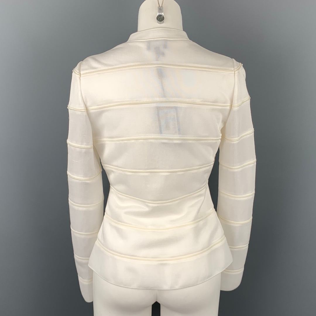 GIORGIO ARMANI Size 2 White Viscose / Polyamide Textured Buttoned Jacket