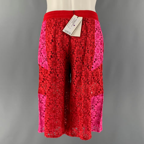 GUCCI Size M Red Pink Lace Intarsia Viscose Lace Drawstring Shorts