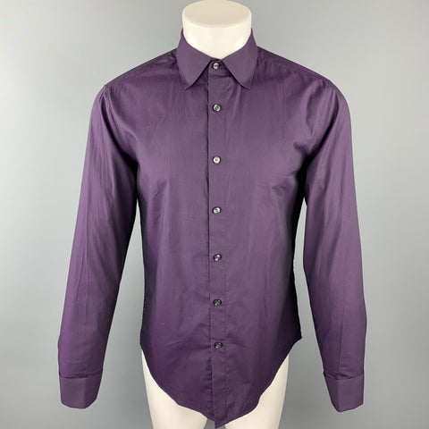 THEORY Size M Purple Solid Cotton Button Up Long Sleeve Shirt