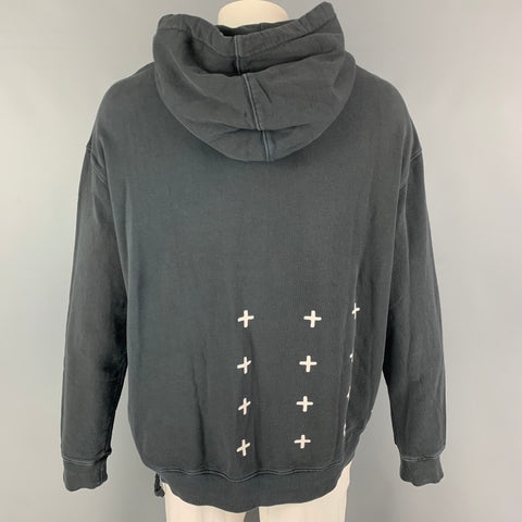 KSUBI Size M Grey Cream Logo Cotton Hoodie Sweatshirt