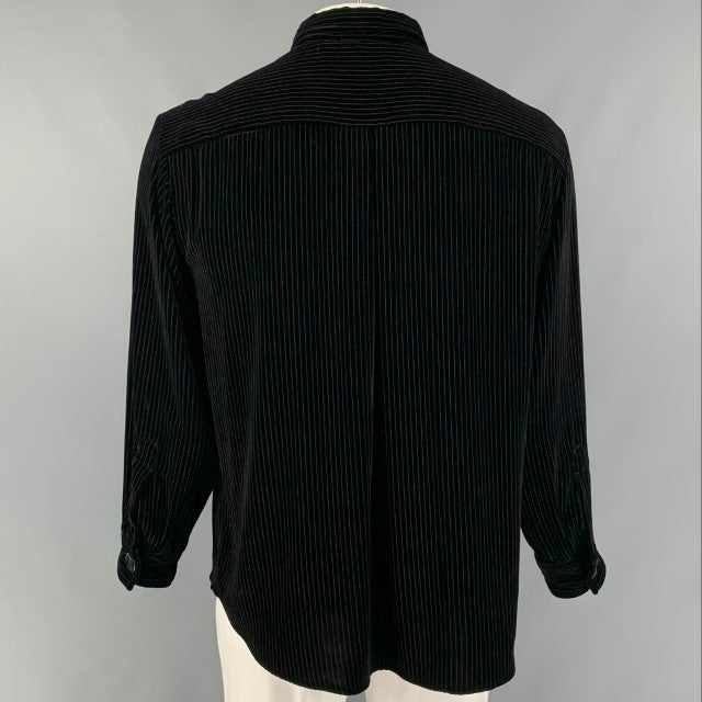 GIORGIO ARMANI Size XL Black Stripe Velvet Button Up Long Sleeve Shirt