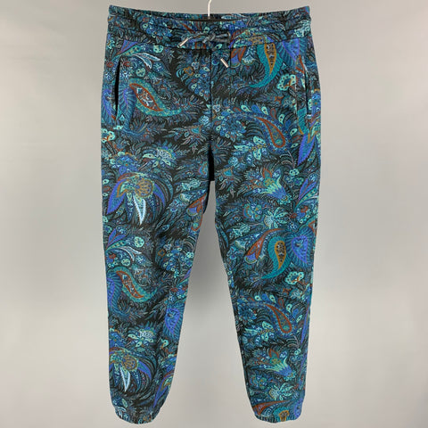 ETRO Taille M Pantalon décontracté en coton cachemire multicolore avec ceinture élastique