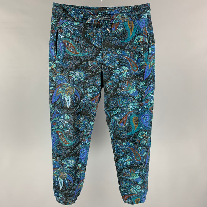 ETRO Size M Multi-Color Paisley Cotton Elastic Waistband Casual Pants