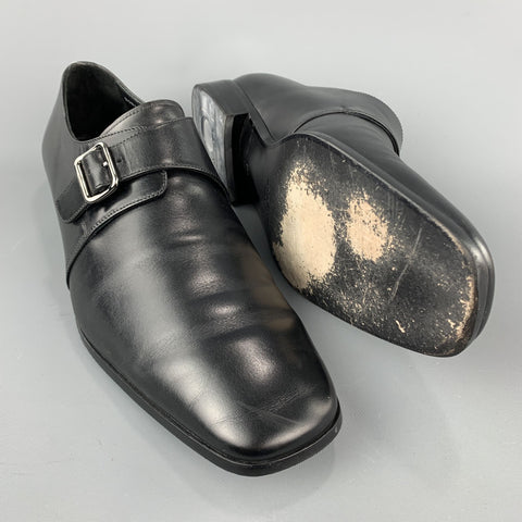 SALVATORE FERRAGAMO Size 11.5 Solid Black Leather Monk Strap Loafers
