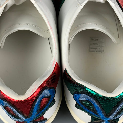 GUCCI Size 10 Multi-Color Leather Embroidered Low Top Sneakers