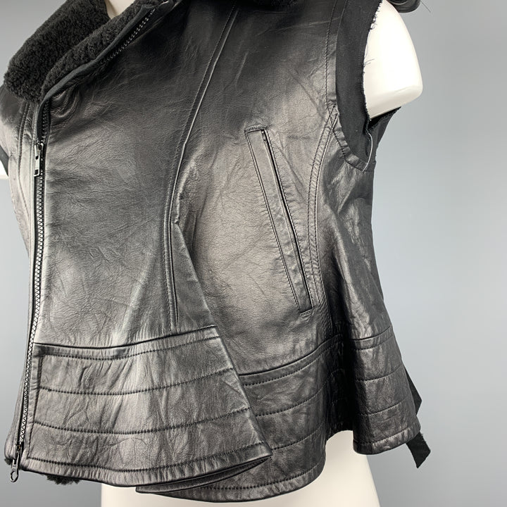 YOHJI YAMAMOTO Size M Black Leather Solid Sheep Skin Biker Vest (Outerwear)