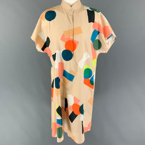 AKRIS Size 10 Beige Multi-Color Cotton Dots Cap Sleeves Dress