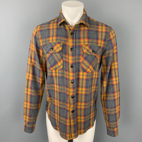 IMOGENE + WILLIE Earl Size M Grey & Yellow Plaid Cotton Long Sleeve Shirt