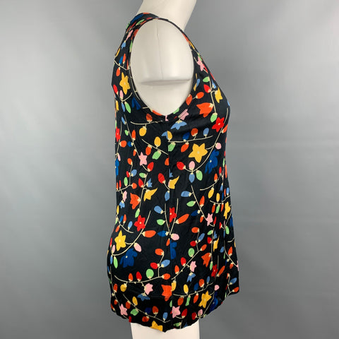 LOVE MOSCHINO Size 4 Black Multicolor Viscose Floral Black Bow Blouse