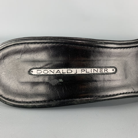 DONALD J PLINER Size 11.5  Black Leather Rhinestone Snake Strap Mule Sandals