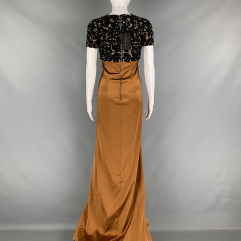 camel evening dress Camel Satin Modest Evening Gown 5983C