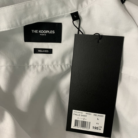 THE KOOPLES Size L White Solid Cotton Nehru Collar Long Sleeve Shirt