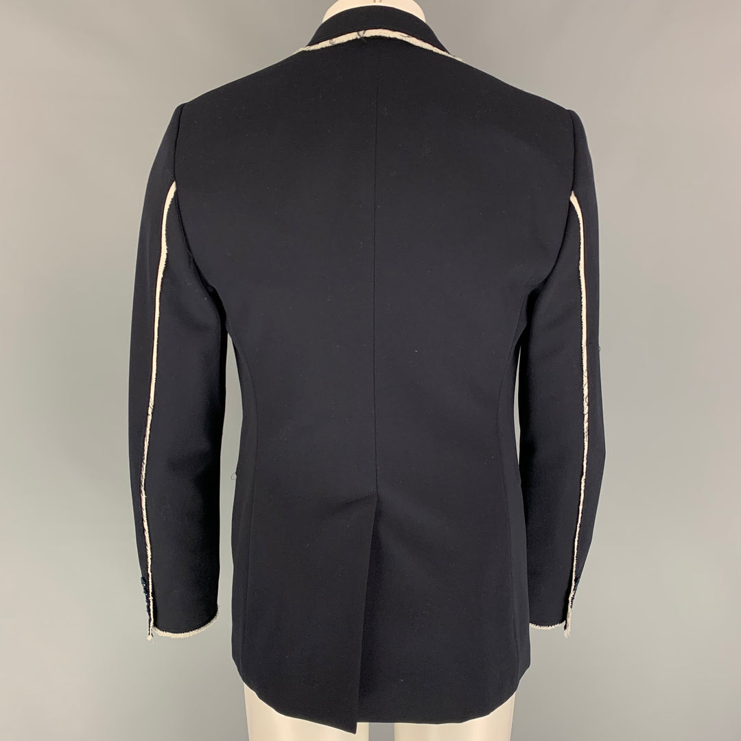 ALEXANDER MCQUEEN Size 40 Black White Wool Raw Edge Notch Lapel Sport Coat