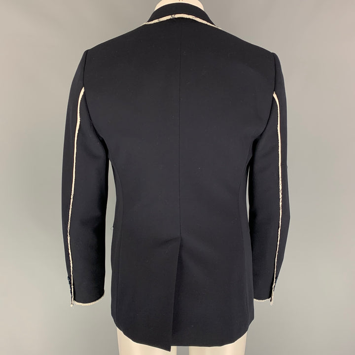 ALEXANDER MCQUEEN Size 40 Black White Wool Raw Edge Notch Lapel Sport Coat