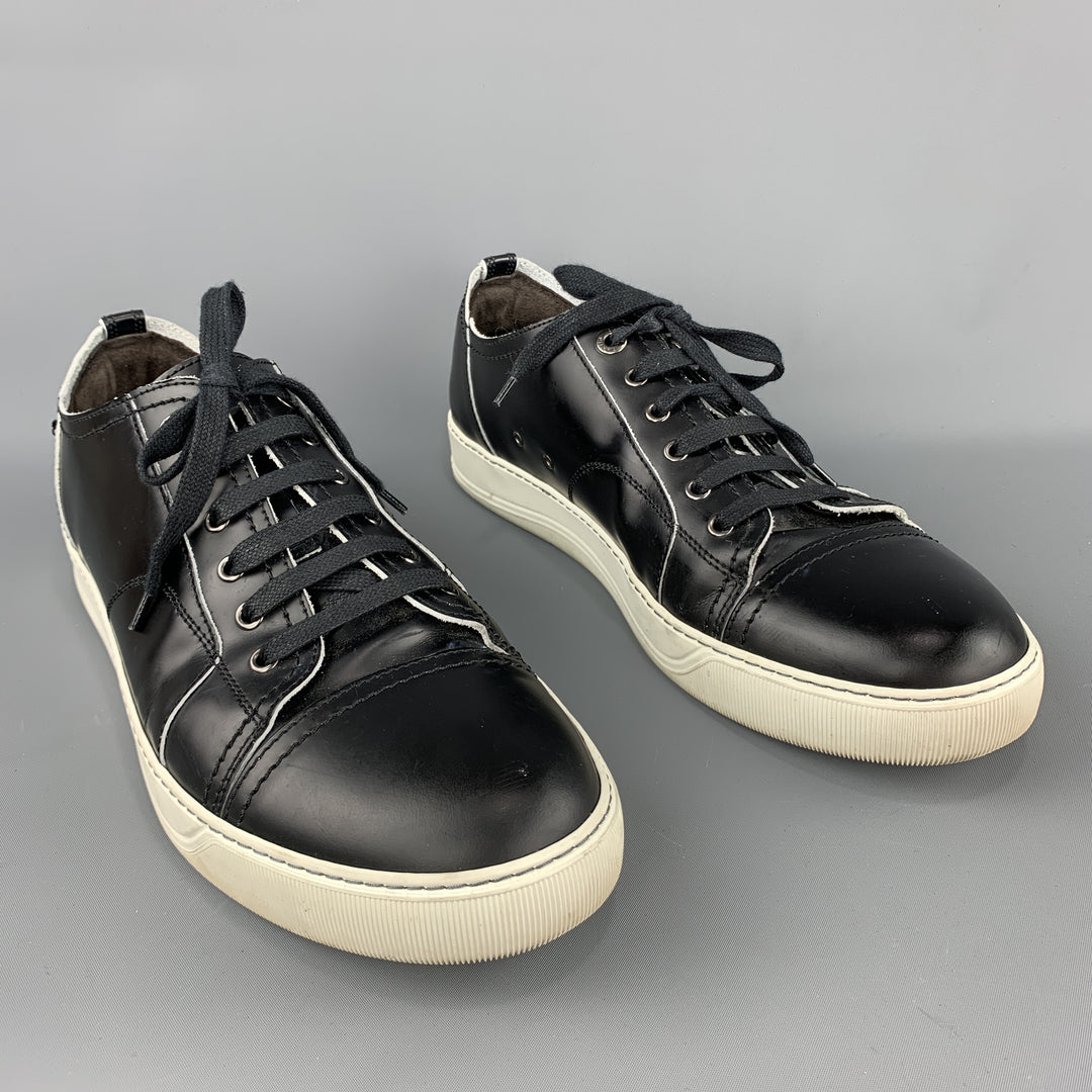 LANVIN Size US 11 / UK 10  Black Smooth Leather Lace Up Cap Toe Sneakers