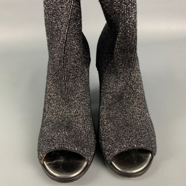 MISSONI Size 7 Black & Silver Lurex Metallic Thigh High Boots