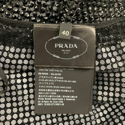 PRADA Size 6 Black Nylon Crystal Tulle Mini Skirt