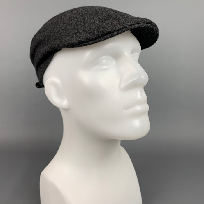 BRUNELLO CUCINELLI Size M Charcoal Wool Leather Newsboy Hat
