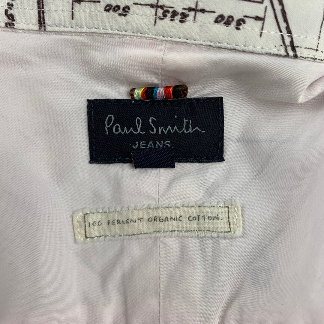 PAUL SMITH JEANS Size L White Print Cotton Button Up Short Sleeve Shirt