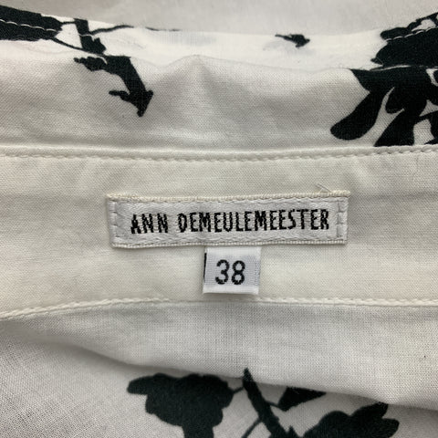 ANN DEMEULEMEESTER Size 2 Black & White Floral Print Cotton Blouse