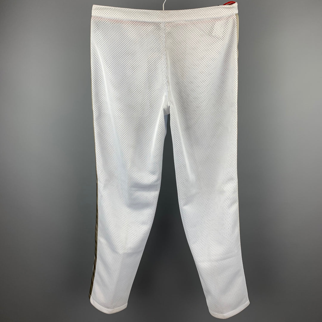 PRADA Taille M Pantalon décontracté en polyester à mailles gris clair avec cordon de serrage