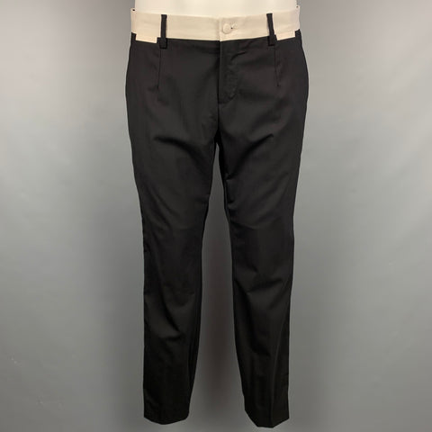 DOLCE & GABBANA Size 36 Black & White Wool Blend Peak Lapel 3 Piece Suit