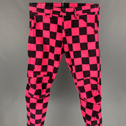 G-STAR Size 32 Pink & Black Checkered Cotton Button Fly 3D Tapered Casual Pants