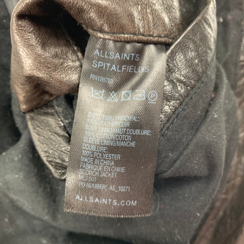 ALLSAINTS Size S Brown Distressed Leather Zip Up Jacket