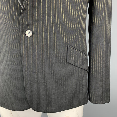 ALEXANDER MCQUEEN Size 44 Charcoal & Gold Striped Shiny Peak Lapel Sport Coat
