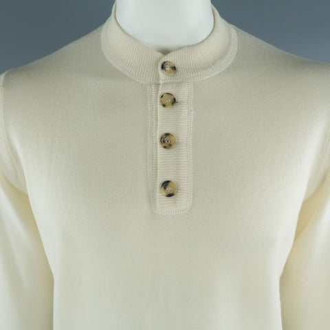 BRUNELLO CUCINELLI Size 44 Beige Cable Knit Cashmere Henley Sweater