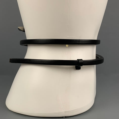 BOTTEGA VENETA Waist Size S Black Silver Leather Snake Belt