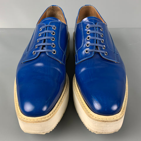 PRADA Size 11 Royal Blue White Leather Platform Laces